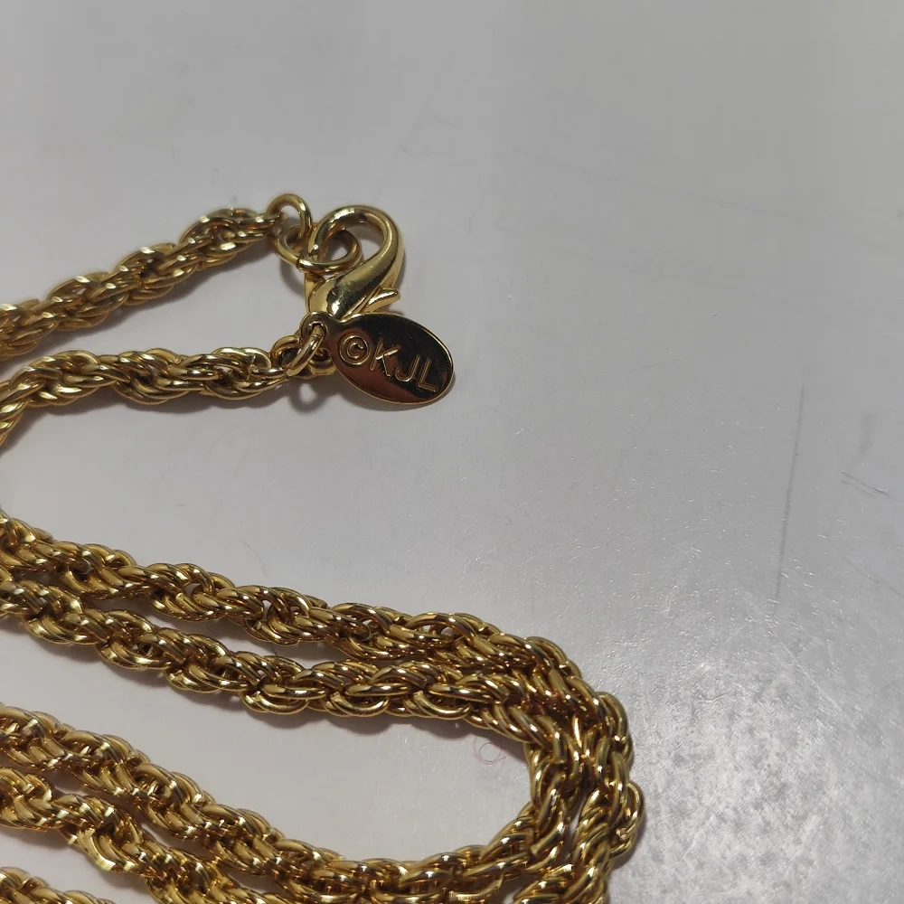 Vintage KJL Kenneth Jay Lane Black Cabochon Pendant Necklace Gold Tone Rope - Picture 4 of 10